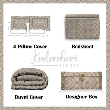 Kadambari 300TC Pure Cotton 7 Pcs Bedding Set