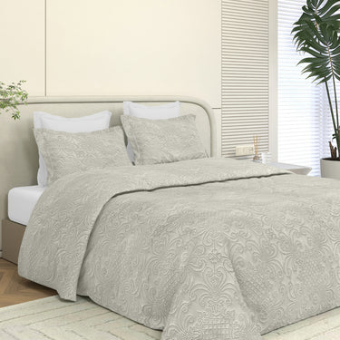 Sensation Quilted Bedcover cum AC comforter Set with 2 Pillow Covers.(Beige)