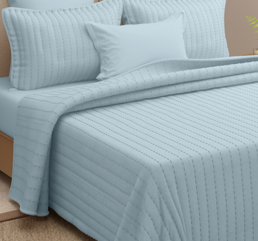 Heather Quilted Cotton Linen Bedcover cum AC Comforter Set with 2 Pillow Covers, King Size (Slate Blue)