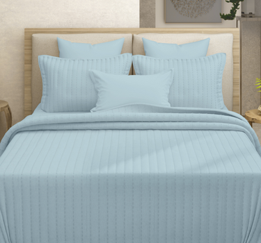 Heather Quilted Cotton Linen Bedcover cum AC Comforter Set with 2 Pillow Covers, King Size (Slate Blue)