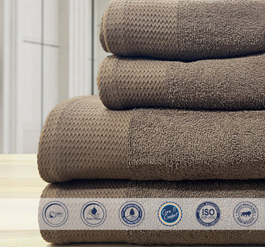 Celebration 4Pc Towel Set - 500GSM 2Pc Bath Towels & 2Pc Hand Towels (Brown)