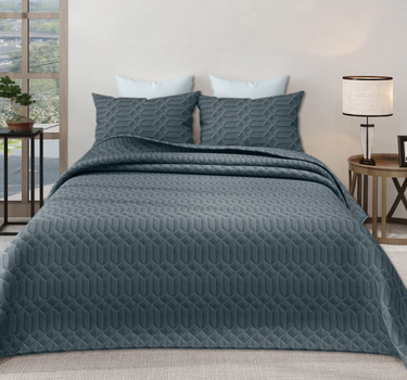 LABHAM® Azure Microfiber King Size Bedcover Set - 300GSM Ultra Sonic Quilted, (90"x108") Super Soft, Durable, Easy Care, Bedspread with 2 Pillow Covers & Storage Bag (Denim)
