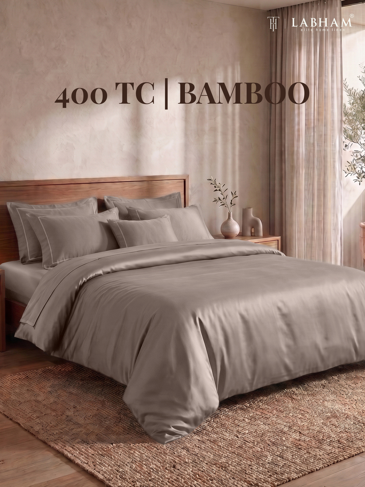 LABHAM 400TC 100% Bamboo King Size Bedsheet Set wit 2 Matching Pillow Covers - Cooling, Ultra Soft & Breathable - Brown