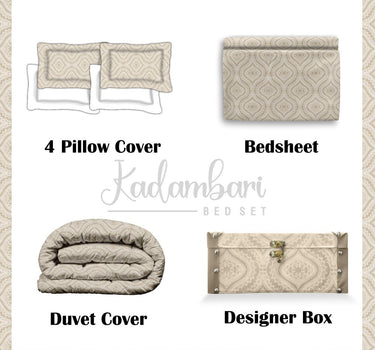 Kadambari 300TC Percale Cotton 7Pc Luxury Bedding Set