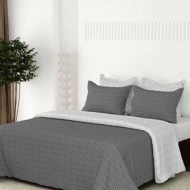 Rangriti - King Size Reversible Bedcover Set (Grey & Silver)