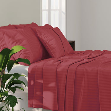 Simple Living - 210TC Satin Stripe Bedsheet Set(Tomato)