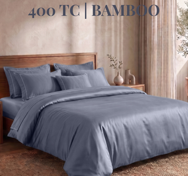 LABHAM 400TC 100% Bamboo King Size Bedsheet Set wit 2 Matching Pillow Covers - Cooling, Ultra Soft & Breathable - Denim