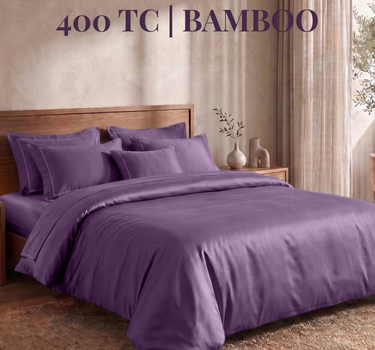 LABHAM 400TC 100% Bamboo King Size Bedsheet Set wit 2 Matching Pillow Covers - Cooling, Ultra Soft & Breathable - Purple