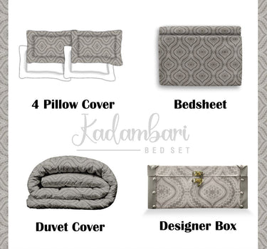 Kadambari 300TC Percale Cotton 7Pc Luxury Bedding Set