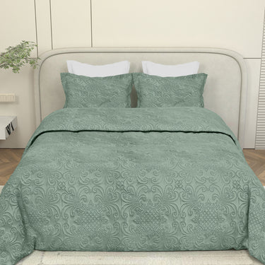 Sensation Quilted Bedcover cum AC comforter Set with 2 Pillow Covers.(Olive Green)