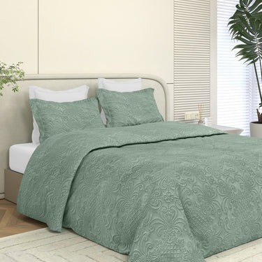 Sensation Quilted Bedcover cum AC comforter Set with 2 Pillow Covers.(Olive Green)