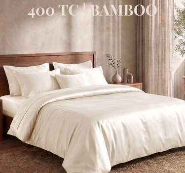 LABHAM 400TC 100% Bamboo King Size Bedsheet Set wit 2 Matching Pillow Covers - Cooling, Ultra Soft & Breathable - Ivory