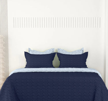 Rangriti - King Size Reversible Bedcover Set (Navy Blue & Sky Blue)