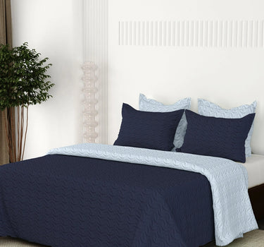 Rangriti - King Size Reversible Bedcover Set (Navy Blue & Sky Blue)