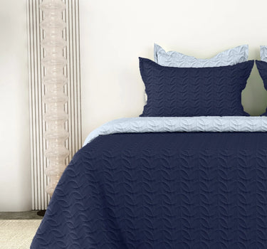 Rangriti - King Size Reversible Bedcover Set (Navy Blue & Sky Blue)
