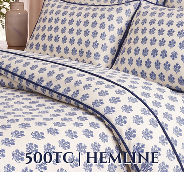 LABHAM Hemline 500TC 100% Cotton Printed King Size Bedsheet Set with 2 Matching Pillow Covers - King Size ( Indigo Booti )
