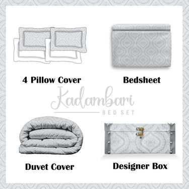Kadambari 300TC Pure Cotton 7 Pcs Bedding Set