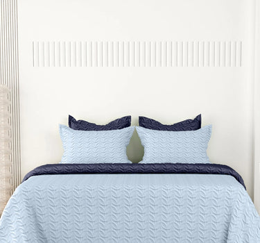 Rangriti - King Size Reversible Bedcover Set (Sky Blue & Navy Blue)