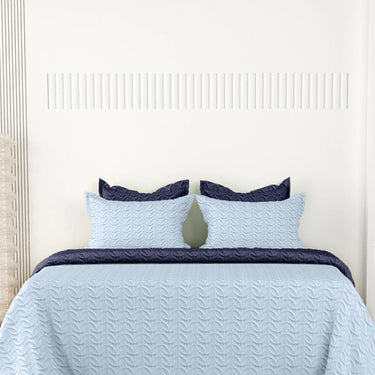 Rangriti - King Size Reversible Bedcover Set (Sky Blue & Navy Blue)