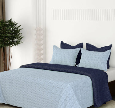 Rangriti - King Size Reversible Bedcover Set (Sky Blue & Navy Blue)