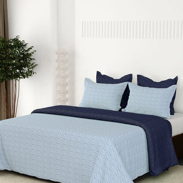 Rangriti - King Size Reversible Bedcover Set (Sky Blue & Navy Blue)