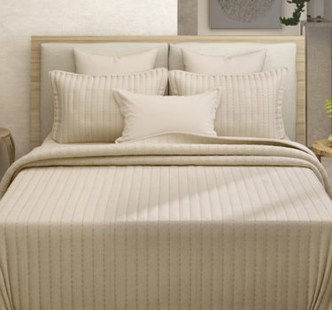 Heather Quilted Cotton Linen Bedcover cum AC Comforter Set with 2 Pillow Covers, King Size (Chikoo)