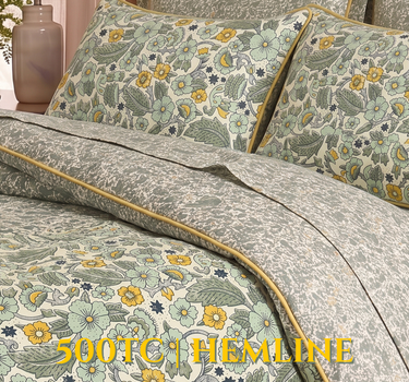 LABHAM Hemline 500TC 100% Cotton Printed King Size Bedsheet Set with 2 Matching Pillow Covers - King Size ( Sage Bloom )