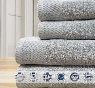 Celebration 4Pc Towel Set - 500GSM 2Pc Bath Towels & 2Pc Hand Towels (Silver)