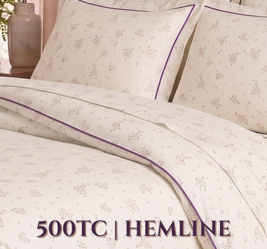 LABHAM Hemline 500TC 100% Cotton Printed King Size Bedsheet Set with 2 Matching Pillow Covers - King Size ( Mauve Meadow )