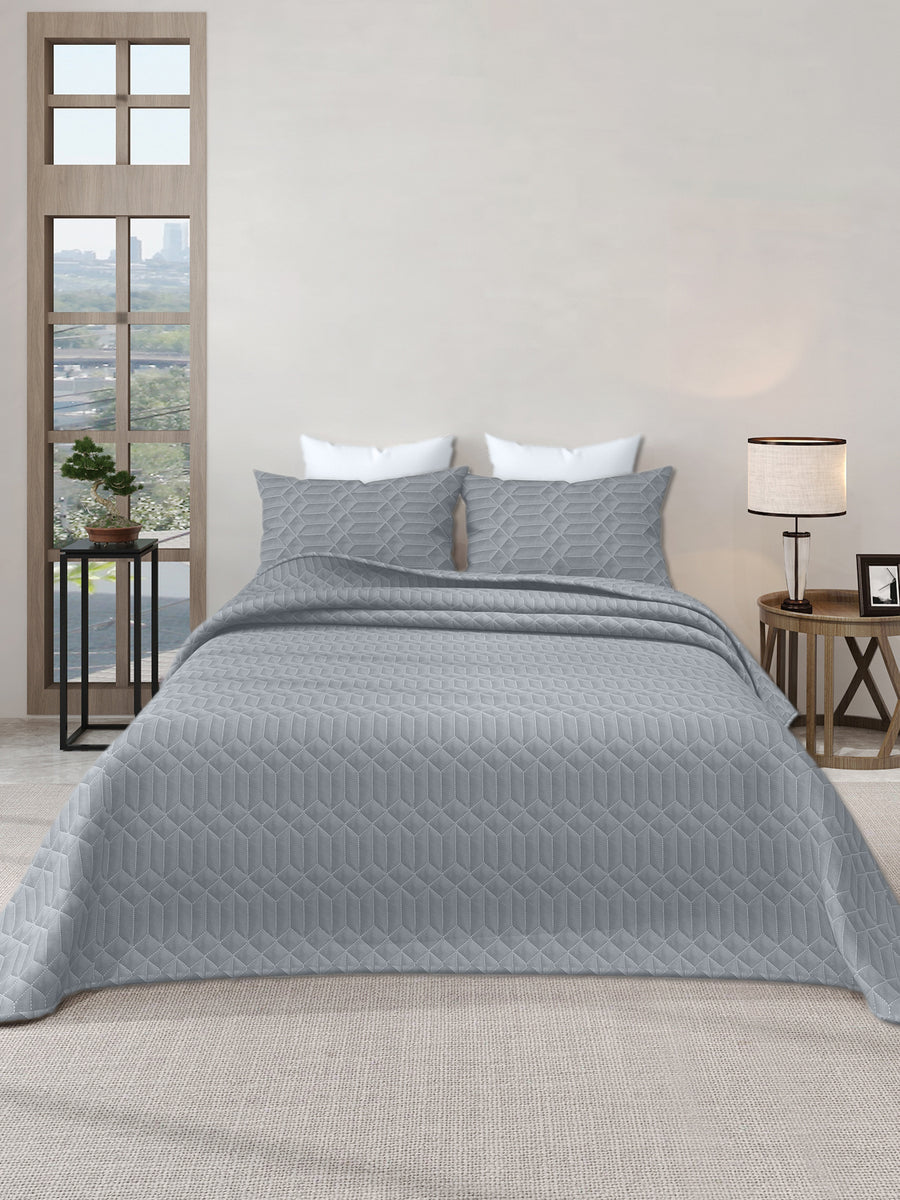 LABHAM® Azure Quilted King Bedcover Set – 300 GSM EverTouch™ Microfibre with LazerTech™ Quilting, 2 Pillow Covers & Storage Bag – Ash Grey — view 2