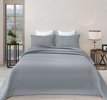 LABHAM® Azure King Size Bedcover Set - 300GSM Quilted, (90"x108") Super Soft, Durable, Easy Care, Bedspread with 2 Pillow Covers & Storage Bag (Ash Grey)