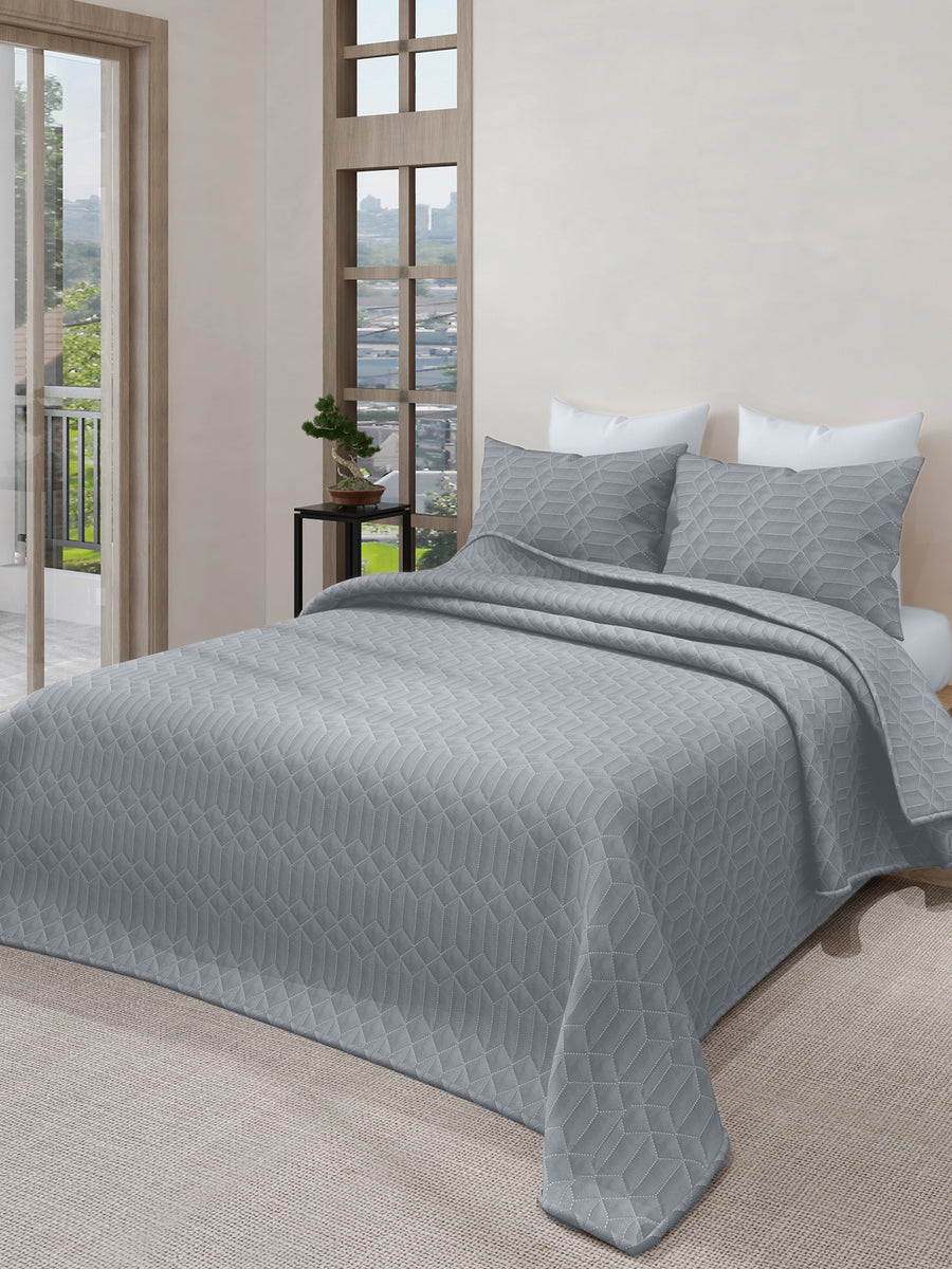 LABHAM® Azure Quilted King Bedcover Set – 300 GSM EverTouch™ Microfibre with LazerTech™ Quilting, 2 Pillow Covers & Storage Bag – Ash Grey — view 1