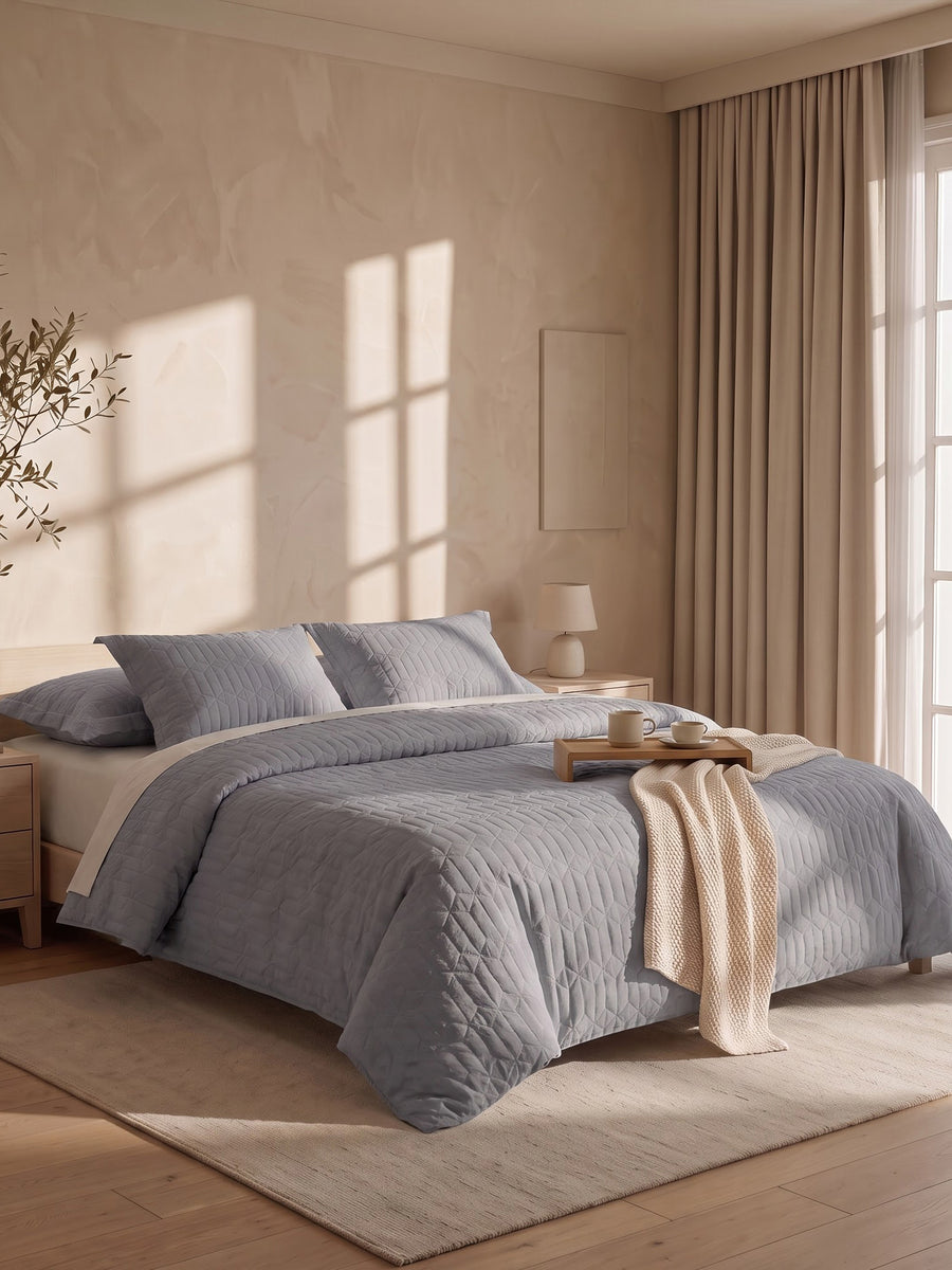 Azure Quilted King Bedcover Set – 300 GSM EverTouch™ Microfibre with LazerTech™ Quilting, 2 Pillow Covers & Storage Bag – Ash Grey — view 1