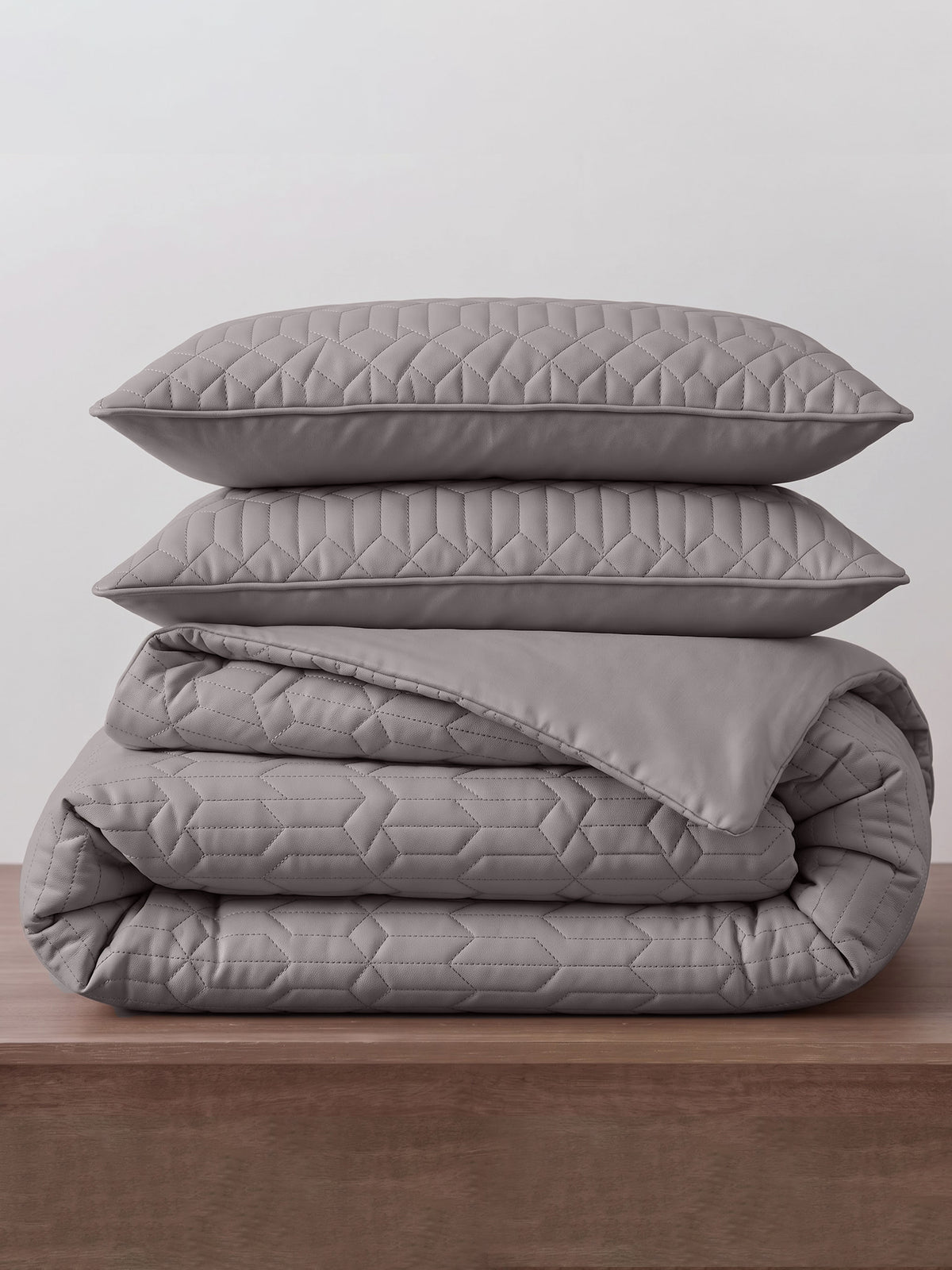 Azure - Quilted King Bedcover Set with 2 Pillow Covers – Ash Grey