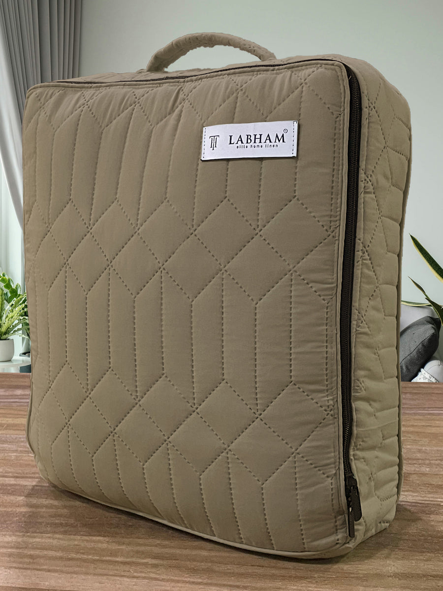 LABHAM® Azure Quilted King Bedcover Set – 300 GSM EverTouch™ Microfibre with LazerTech™ Quilting, 2 Pillow Covers & Storage Bag – Beige — view 5