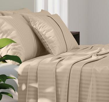 Simple Living - 210TC Satin Stripe Bedsheet Set(Beige)