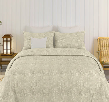 Sensation Quilted Bedcover cum AC comforter Set with 2 Pillow Covers.(Beige)