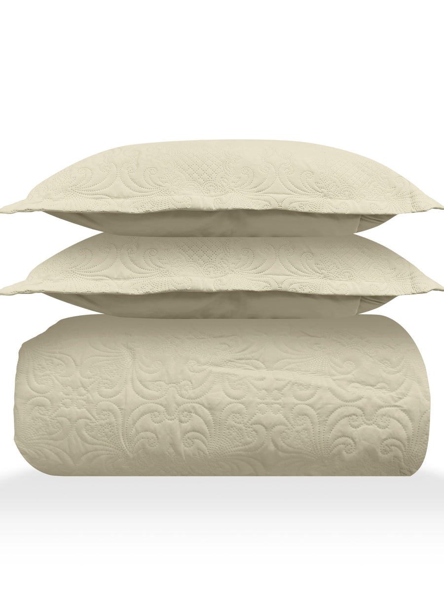 Sensation - Quilted King Bedcover Set with 2 Pillow Covers(Beige) — view 3