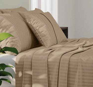 Simple Living - 210TC Satin Stripe Bedsheet Set(Biscuit)