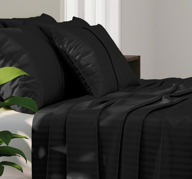 Simple Living - 210TC Satin Stripe Bedsheet Set(Black)