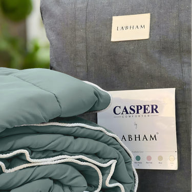 Casper Comforter 300 GSM - Pure Virgin Microfiber, Insulating & Thermal Comfort, Ideal for Winter, with Carry Bag & Contrast Piping (Blue Hosta)