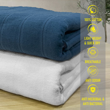 Quickdry - Pack of 2 Super Soft Bath Towels (Blue&White)