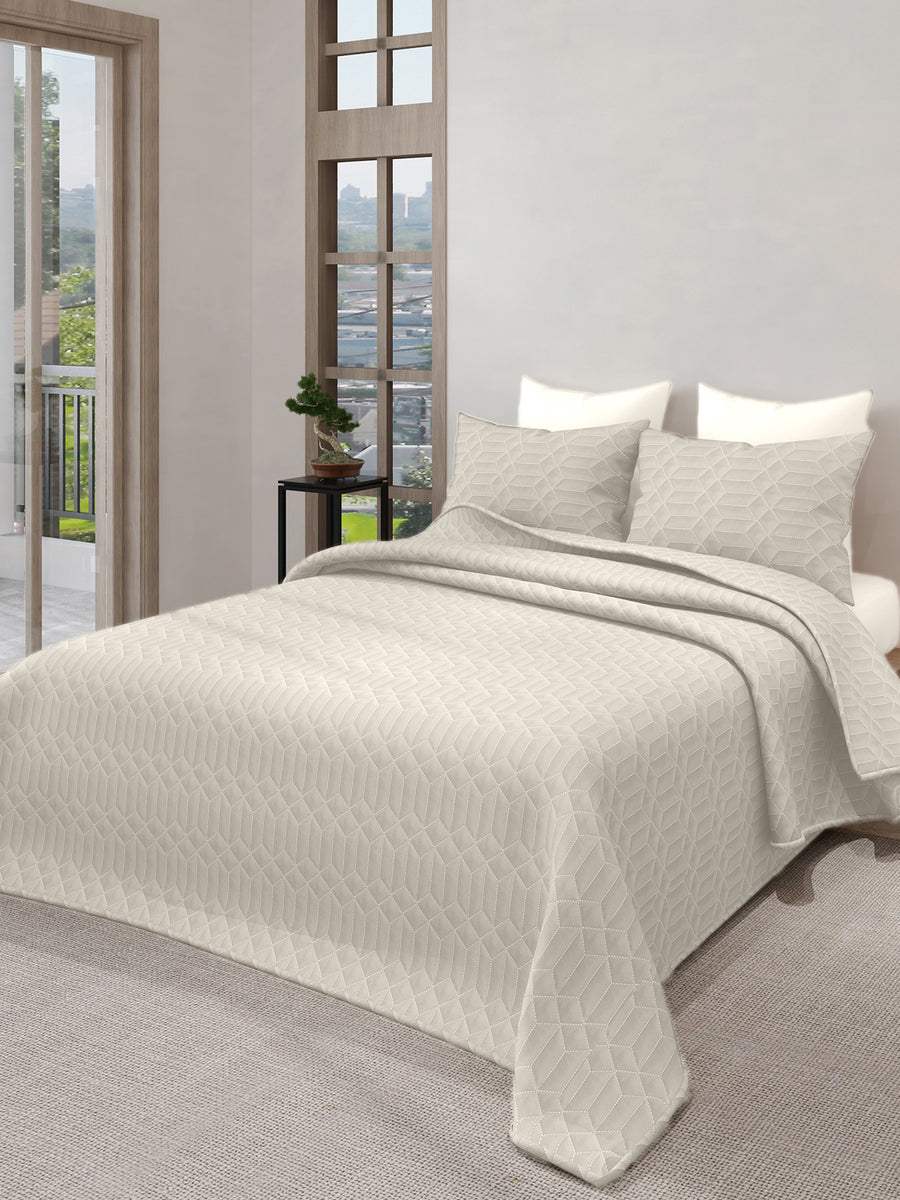 LABHAM® Azure Quilted King Bedcover Set – 300 GSM EverTouch™ Microfibre with LazerTech™ Quilting, 2 Pillow Covers & Storage Bag – Bone — view 1