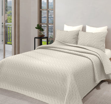 LABHAM® Azure King Size Bedcover Set - 300GSM Quilted, (90"x108") Super Soft, Durable, Easy Care, Bedspread with 2 Pillow Covers & Storage Bag (Bone)