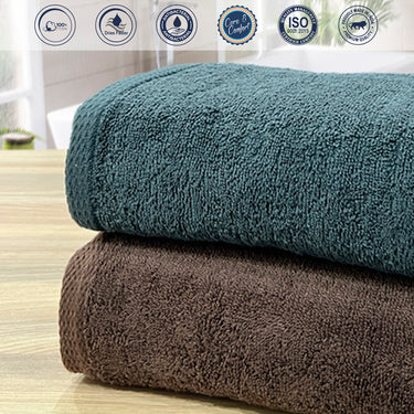 Revive- Pack of 2 450GSM Pure Cotton, Super Soft Bath Towels (75cm x 150cm) (Brown&Green)