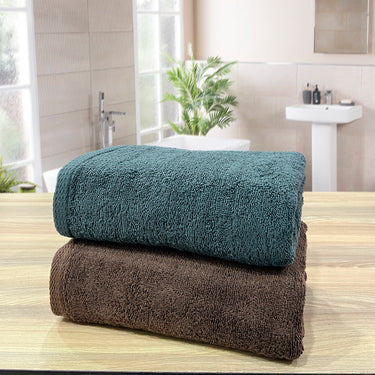 Revive- Pack of 2 450GSM Pure Cotton, Super Soft Bath Towels (75cm x 150cm) (Brown&Green)