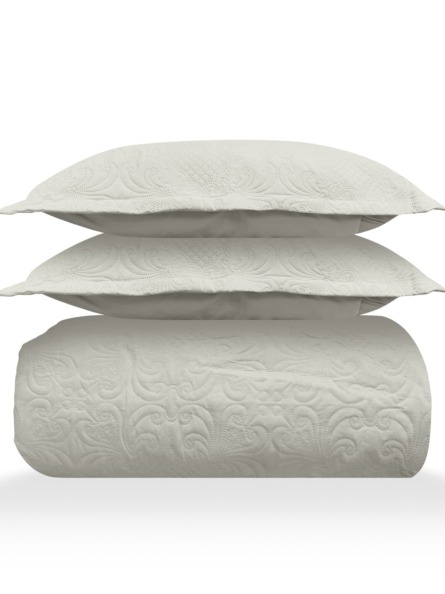 Sensation - Quilted King Bedcover Set with 2 Pillow Covers(Cream) — view 3