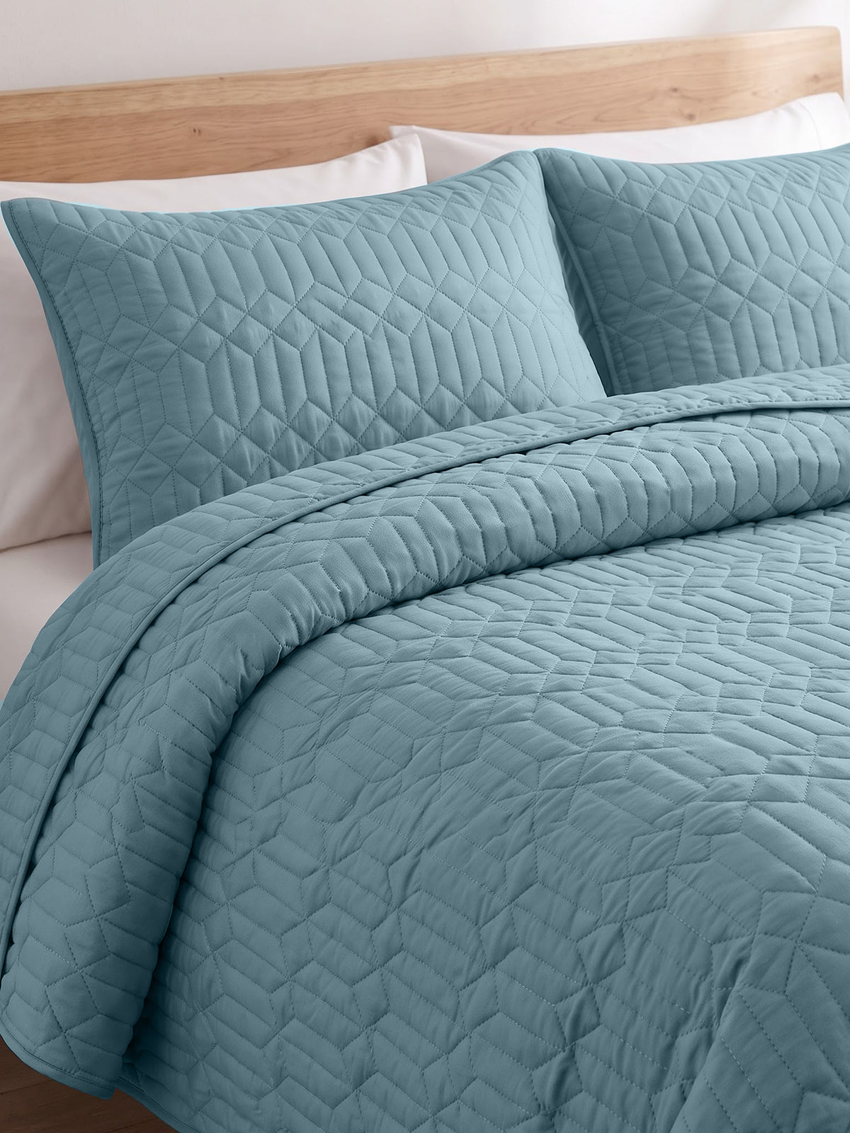 Azure - Quilted King Bedcover Set with 2 Pillow Covers – Denim