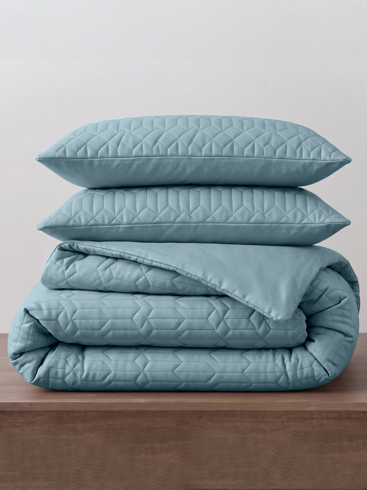 Azure - Quilted King Bedcover Set with 2 Pillow Covers – Denim