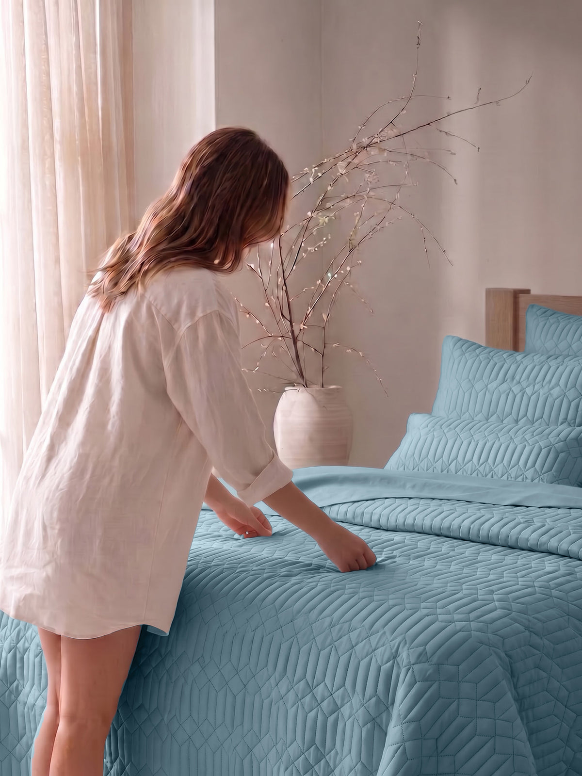 Azure - Quilted King Bedcover Set with 2 Pillow Covers – Denim